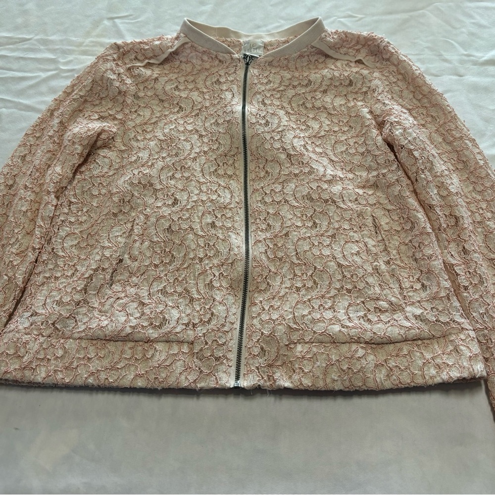 Lauren Conrad LC Light Blush Pink Floral Lace Zip Up Bomber Jacket Lined Size 4